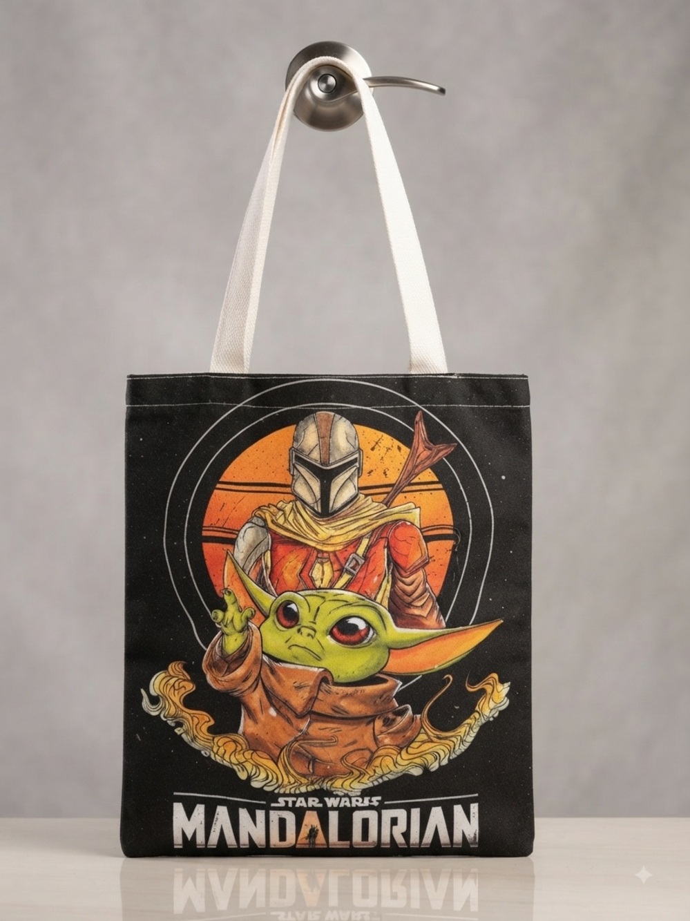 Star Wars Mandalorian Grogu Black Graphic Tote Bag